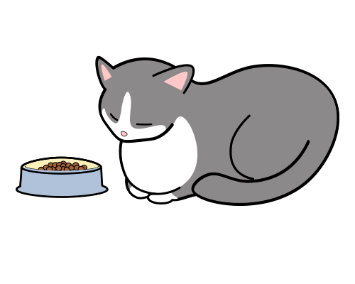 食欲がなくて餌を食べない猫のイラスト